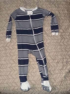 Burt’s Bees Baby 18M Navy White Striped Footed Pajamas Sleeper Organic Cotton